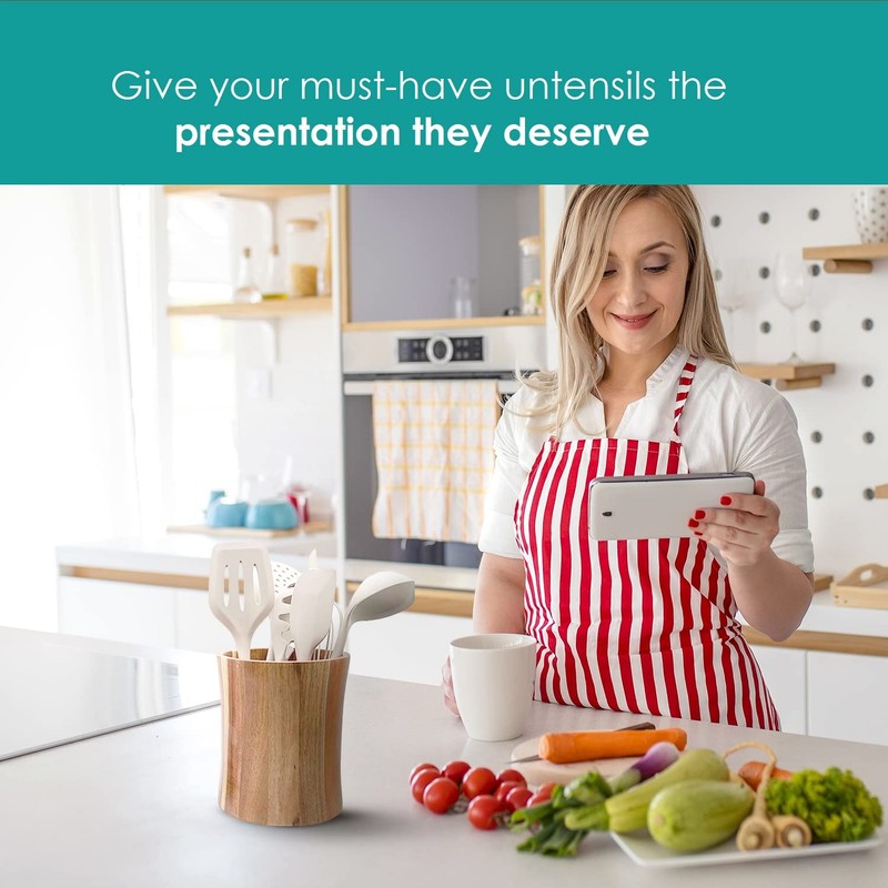 The Pretty Turtle Bamboo Kitchen Counter Utensil Crock Holder Caddy