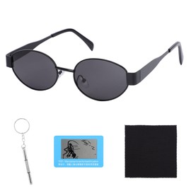 Risipu Retro Trendy Oval Sunglasses for Women Retro Gold Fashion Designer Sun Glasses Classic Metal Frame Shades 90s Style (Black/Grey)