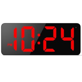 LED Digital Wall Clock with Large Display, Big Digits, Auto-Brightness, 12/24Hr Format, Modern Electric Small Silent Wall Clock for Living Room, Bedroom, Classroom, Farmhouse, Kitchen, Office - Red