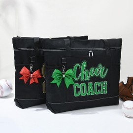 Aileam Cheer Coach Tote Bag for Cheerleaders Cheerleading Coach Gift Large Canvas Cheer Bag with Zipper Reusable Shopping Bag for Cheerleader Cheer Stuff Organizer for Girls Coaches