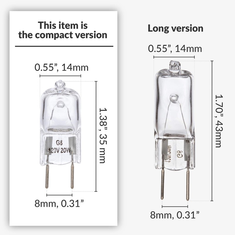 Simba Lighting Halogen Light Bulb G8 T4 20W JCD Bi-Pin