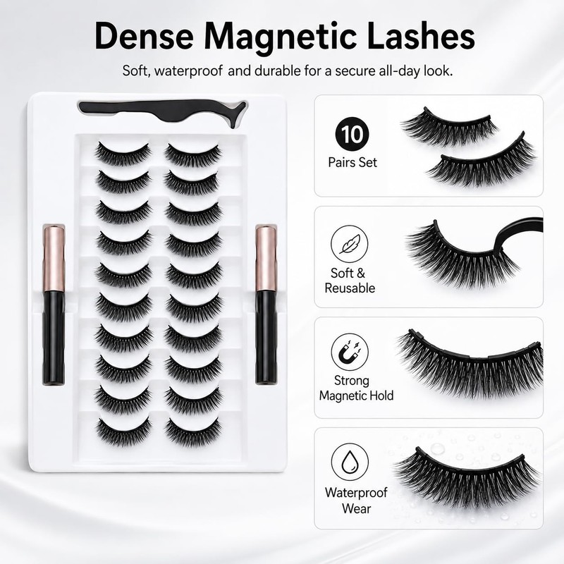 Fezf 1 Set Ciglia Finte Magnetiche Aspetto Naturale, Ultra Leggere