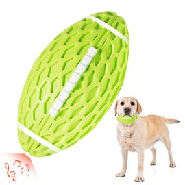 AUSCAT Dog Toy Squeaky, Chew Toy Dog for Medium and Large Dogs, Natural Rubber Dog Ball, Rugby Shape, Green