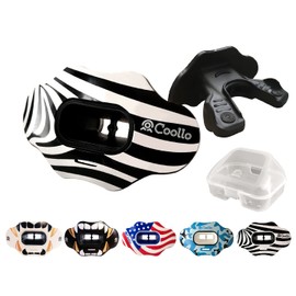 COOLLO SPORTS Lip Guard Mouthguard MAXX/Might Football and High Impact Sports Lip Protector for Adults & Youth (Strap Included) (Zebra -White -(One Layer), Without Case (Adult 8+))