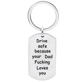 Meiligo Daughter Son Gifts Driver Safe Keychain Because Your Mom Fucking Love You Pendant Christmas New Driver Gift from mom dad sister brother grandpa grandma aunt (love you from dad)
