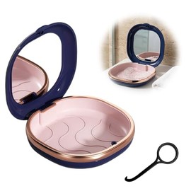 Portátil Estuche para Retenedores con Espejo,para Viajes,Hogar(azul) | Caja para Alineadores Dentales, Estuche para Retenedores, ABS y Silicona yportátil(Con uno Extractor de aparatos dentales)