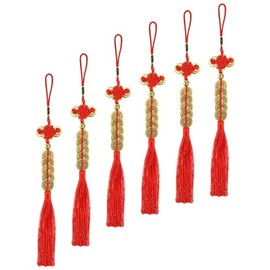 Chinese Knot The Fortune Tassels Fortune Coins Feng Shui Coins Vintage Lucky Coin Wealth Charm Home Car Decoration (6pcs)