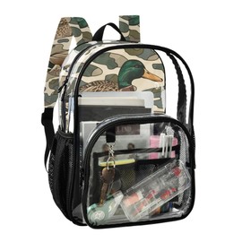 Glaphy Duck Camo Camouflage Clear Backpack PVC Transparent Backpack Lightweight Book Bags Capacity Clear Bag for Boys Girls