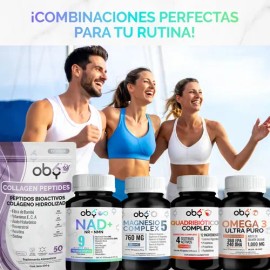 Nad+ Resveratrol Premium 9 Ingredientes | Nicotinamida Ribosa, NMN, Quercetina, Coenzima Q10, Acido Alfa Lipoico, Astaxantina | Glutation Antioxidante 500mg | Vitaminas Mujer Hombre | Oby 60 Capsulas