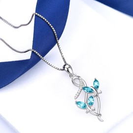 AOBOCO 925 Sterling Silver 2 Butterfly Pendant Necklace with Blue Zircon December Birthstone Fine Anniversary Birthday Jewelry Gifts for Women Mom Wife