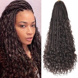 Alaleibaby 18 Inch Goddess Box Braids Crochet Hair 8Packs Boho Box Braids with Curly Ends Crochet Braids Synthetic Braiding Hair Extension