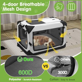 PETIMBER 30" Soft Collapsible Dog Crate, Portable Travel Dog Crate for Medium Dogs Indoor & Outdoor, 4-Door Foldable Dog Kennel with Safety Zippers, Mesh Windows, Soft Mat for Travel or Home Use