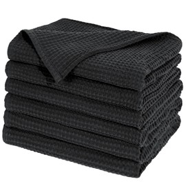 PHF 100% Cotton Waffle Weave Black Blanket California King Size 120"x 120"- Washed Soft Lightweight Breathable Oversize Huge for All Season- Extra Large for Couch Bed Sofa - Aesthetic Decor Gift