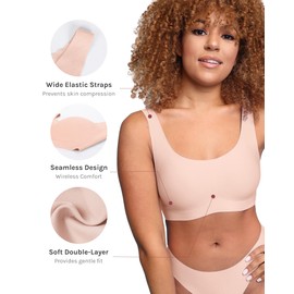 Cosmolle Women's Full Coverage T-Shirt Bra Wireless Bra with Padded Comfort Designed for Women Seeking an Everyday Bra with Seamless and Comfort for All-Day Wear (Beige Small)