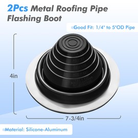 #3 Metal Roof Vents Flashing, Pipe Roofing Boots Kit for Houses Fits Pipe Od 1/4" to 5", High Temp Silicone Roof Jacks Include Roofing Screws & Hex Socket and Scissors - 2 Pcs, Black
