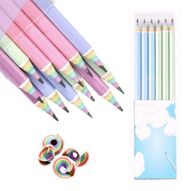 ADOFUN Pencils, HB Pencils, 12 Pens in 4 Colors, Rainbow Pencils, Funny Pencils, Elementary School Students, Paper Pencils, Small Cute Pencils, Elementary School Pencils, Children's Gift, School Prep, Studying, Stationery