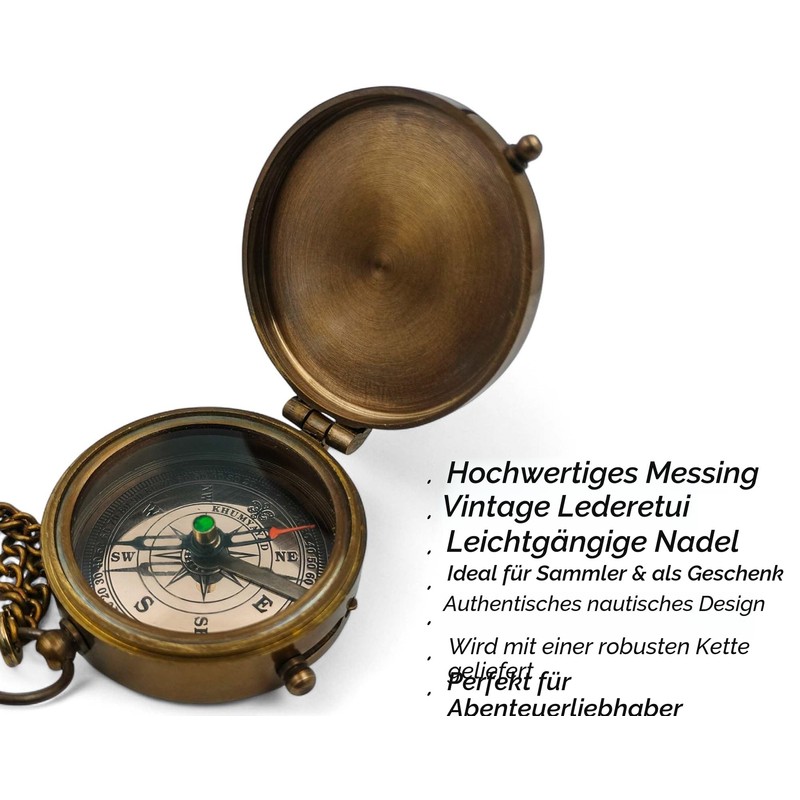KHUMYAYAD Brass Pocket Compass Handmade Full Function Antique Nautical Compass
