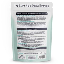Natural Elephant Natural Elephant Dead Sea Bath Salt | 2 Pound Bag (32oz) | 100% Natural and Pure| Coarse Grain | Ideal for Baths and Soaks
