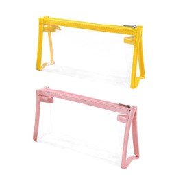 Pencil Case, 22.5CM Clear Large Pouch Pen Holder, Preppy School Supplies Storage Organizer for Gift Middle High School Office College Student Girl Boy Adult Teen (Yellow+Pink)