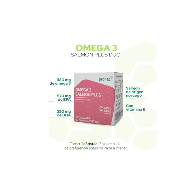 PRONAT | DUO Omega 3 Salmón Plus, Suplemento Alimenticio, 180