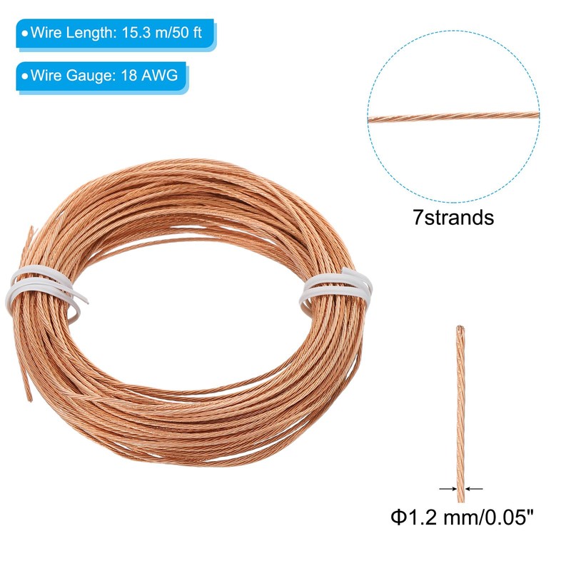 PATIKIL Bare Copper Ground Wire, 18 Gauge 50 Feet Solid