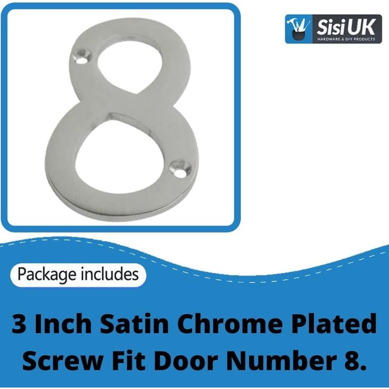 SISI UK® Satin Chrome Front House Door Numbers & Letters