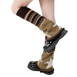 Leg Warmers for Women Girls Kawaii Y2K Leg Warmers Cutecore Gyaru Leg Warmers Goth Lolita Accessories Brown Star One Size