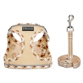 Mercano Soft Mesh Dog Harness and Leash Set, No-Chock Step-in Reflective Breathable Lightweight Easy Walk Vest Harnesses with Safety Buckle for Small Dogs, Cats (Beige, XL)