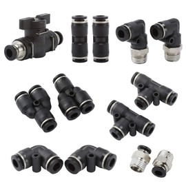 AuInn 13 PCS Push to Connect Fittings Kit Air Line Quick Fittings, 2 PL+2 Elbow+2 Tee+2 Y Type+1 Union Ball Valve +2 Male Straight+2 Male Elbow, 6MM Tube OD x 1/4" NPT Male