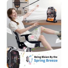 Gamfeiny Portable Battery Operated Fan, 20000mAh Rechargeable Camping Fan with LED Lantern, Hang Hook, Camping Gear for Travel, BBQ, Fishing, Hurricane （Orange）