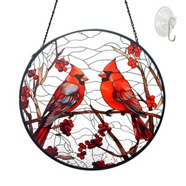 Sizavi Cardinal Red Bird Suncatcher Stained Glass Suncatchers 7.87 Inch Stained Glass Ornament for Home Decor Indoor Wall Art for Christmas Day Valentine's Day Mother's Day Women