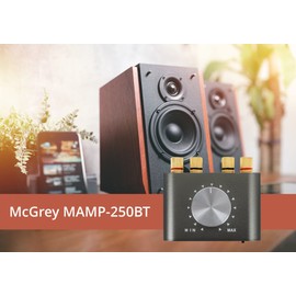 McGrey MAMP-250BT Mini HiFi Amplifier 100 Watt Ultra Compact Stereo Amplifier 2 x 50 Watt Bluetooth 5.0, Jack and USB Input Clamp Connections for 2 Speakers Grey Metallic