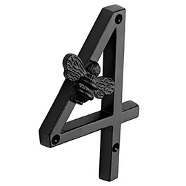 Brass bee House Number with Bee design | 5 inch Modern Door Sign Numbers Signs Plaques | Street Home Address Numerals, Black Iron Metal 0-9 (4)