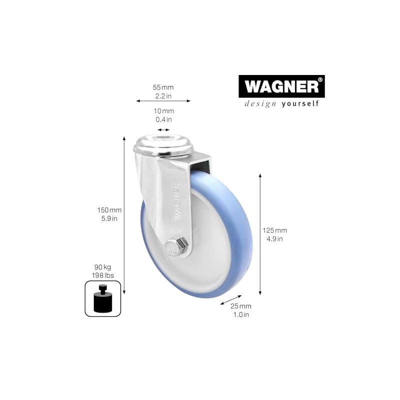 Wagner 23172501 Soft Swivel Castor with Back Hole Diameter 125