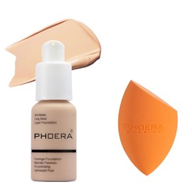 ABRUS® - Foundation, Full Coverage Foundation, Soft Matte, Foundation Makeup Flawless Cream Smooth Long Lasting 24HR Waterproof and Blendable 30ml (102 Nude & Makeup Sponge)