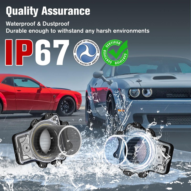 LitMiRaCle Dodge Challenger Headlights Bulbs, LED Headlamps Air Inserts Assembly