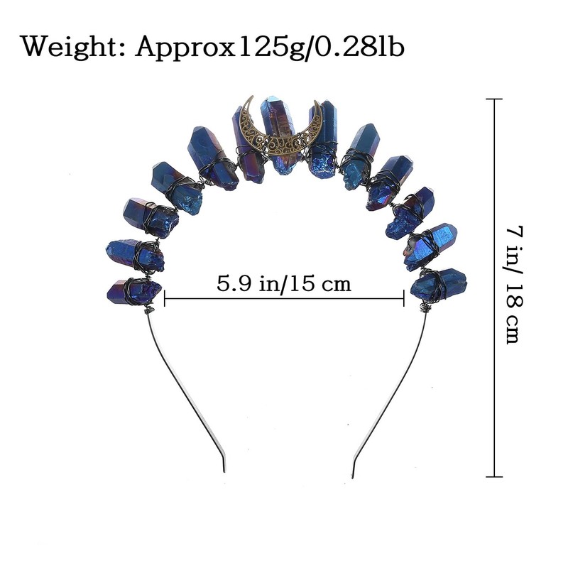 Women's Raw Crystal Crown Headband Boho Quartz Moon Goddess Headpiece