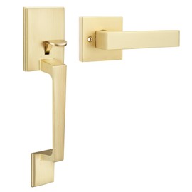 Haidms Gold Front Door Handle, Single Cylinder Exterior Door Entry Handle with Door Lever, Entry Door Handle Set, Reversible for Right and Left Handed Sided Doors