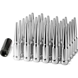 M14x1.5 Spike Lug Nuts, Set of 32 Chrome Spline Spiked Lug Nut with Key for Chevy Silverado 2500hd 3500hd GMC Sierra Yukon Dodge Ram 2500 3500 Ford F250 F350, 14x1.5 Acorn Solid Metal Truck LugNut