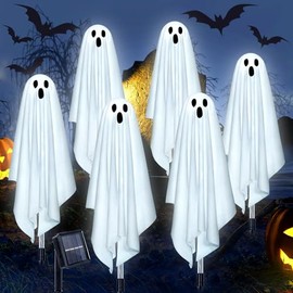Ninonly - Decoración de Halloween, paquete de 6 luces solares fantasmas para Halloween al aire libre