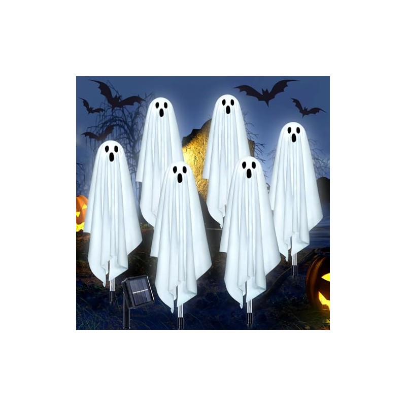 Ninonly - Decoración de Halloween, paquete de 6 luces solares