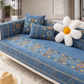 KCCRHIN Bohemian Style Couch Cover Chenille Sofa Cover Sofa Slipcover Non Slip Couch Slipcover Decorative Sofa Cover Furniture Protector Sofa Cover Blanket for Pets,Blue,70 * 70cm/27.6 * 27.6in
