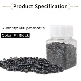 Sixstarhair Silicone Lined Micro Rings Links Beads 5mm for Hair Extensions I Tip Hair Extensions Tools Beads (500pcs, Black)