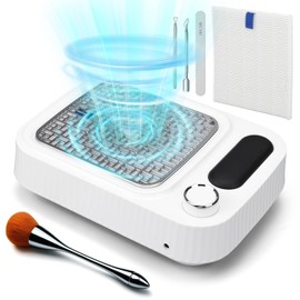 kswiown 80W Nail Dust Collector with Reusable Filters - Adjustable Suction Nail Vacuum System for Acrylic/Gel/Dip Nails, Salon & Home Manicure/Pedicure (White)