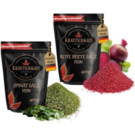 800 g Spinach Salt and 800 g Beetroot Salt for the Shaker of Krautschmaus, Mixed with Pink Natural Salt Fine, Known as Himalayan Salt, Crystal Salt from Salt Range Pakistan