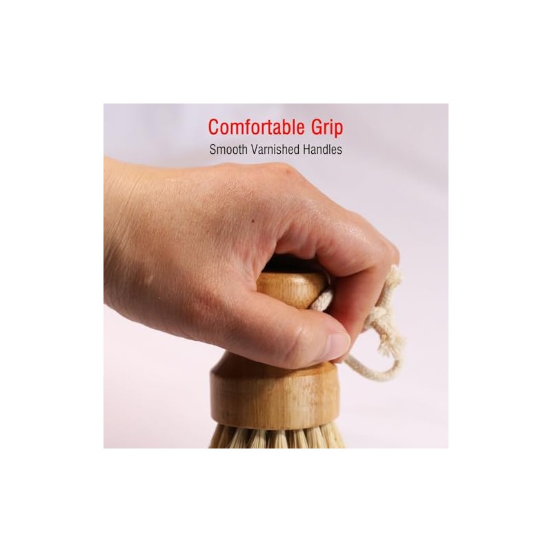 Bamboo Vegetable Brush, Natural Sisal Soft Bristle Kitchen Brush |