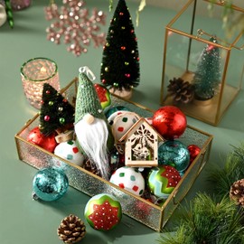 DecorbyHannah 70ct Christmas Ornaments Set, Shatterproof Red Green White Elves Theme Christmas Tree Decorations with Small Xmas Tree, Gnome and Wooden Lighted Bird House for Home Party Decor