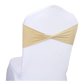 VDS Pack of 100 PCS | Champagne | Spandex Chair Sashes Bows Without Buckle | Stretch Elastic Banquet Universal Folding Chair Band Tie with for Wedding Party Conference Celebration Event Decoration