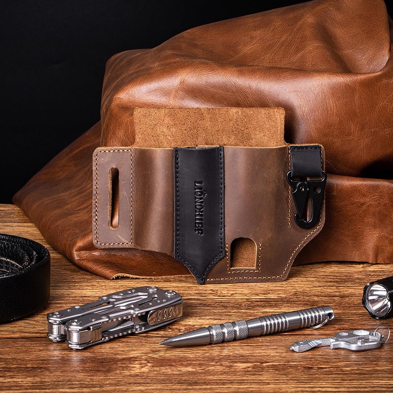 LIONCHIEF Genuine Leather Multitool Sheath for Belt, EDC Pocket Organizer