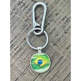 Unbranded Brazil Keychain - Brazil Keychain with Heavy Duty Carabiner & Silver Pendant
